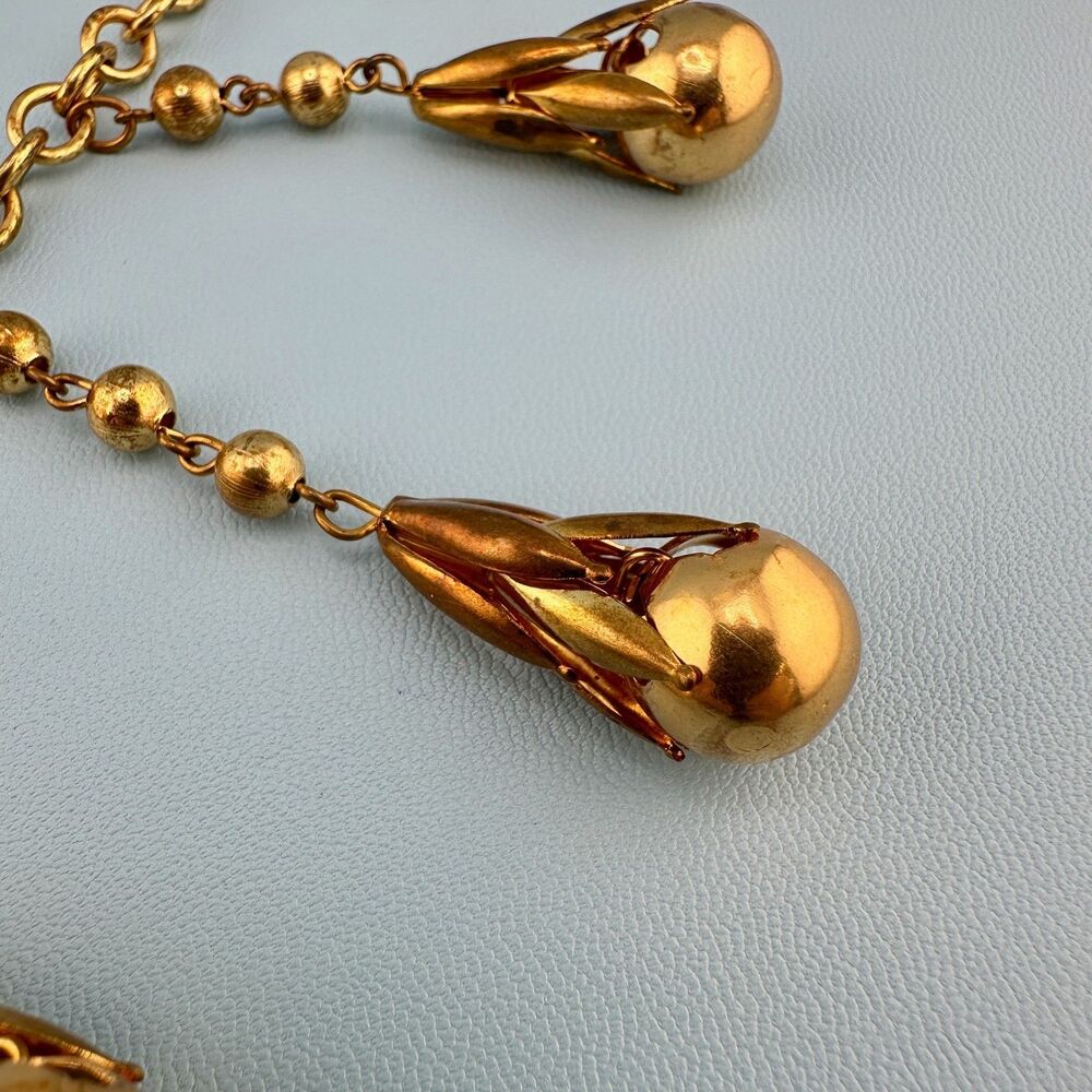 Vintage Art Deco Necklace Fringe Chain Antiqued Gold Tone Etruscan Revival State - Picture 15 of 16